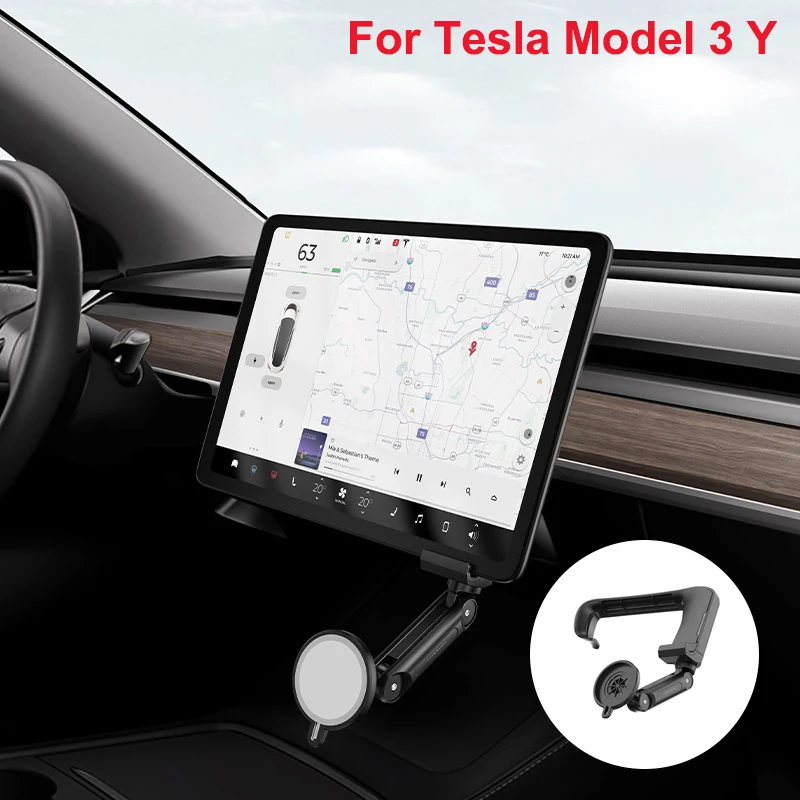 For Tesla Model Y 3 Magsafe Phone Holder 15W Snap-in Fast Wireless Charging Stand Auto Magsafe Phone Holder Interior Parts