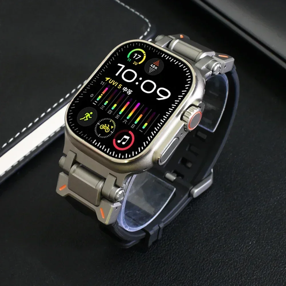 TPU Band for Apple Watch Ultra 49mm 45mm 46mm 44mm Rubber Titanium Color Strap for iWatch Series 10 9 8 7 se 6 ultra 2 49 Correa