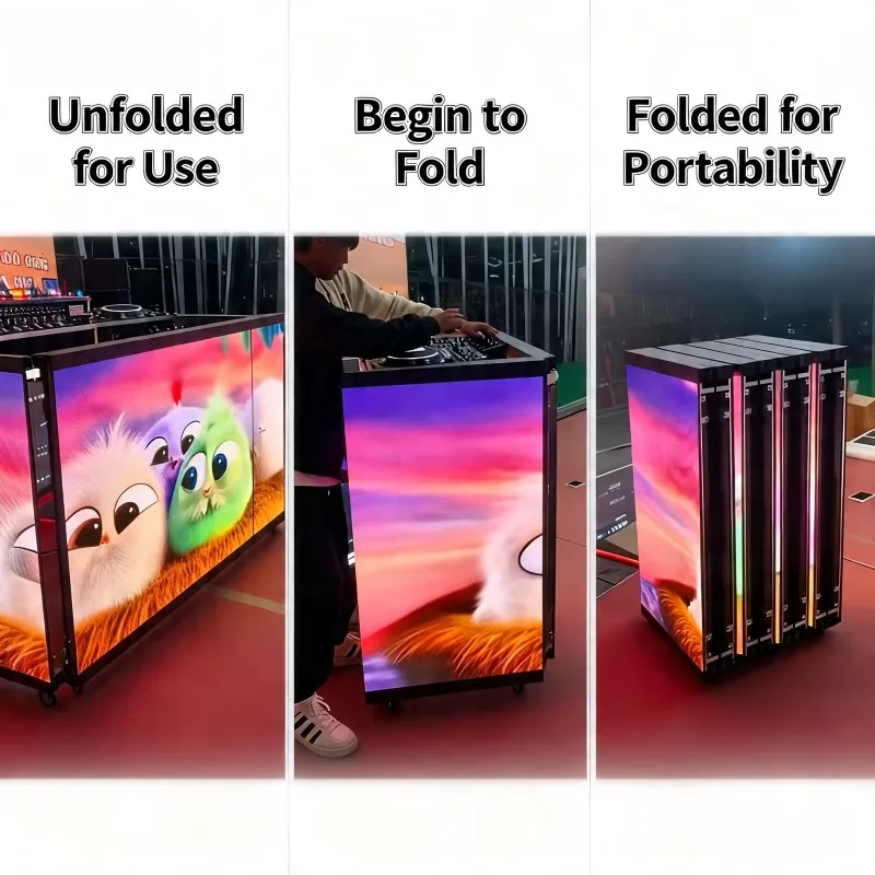 Foldable DJ Booth LED Screen Rental Display for Events Wedding Stage Video Wall IP65 Waterproof 5000cd Brightness Built-In
