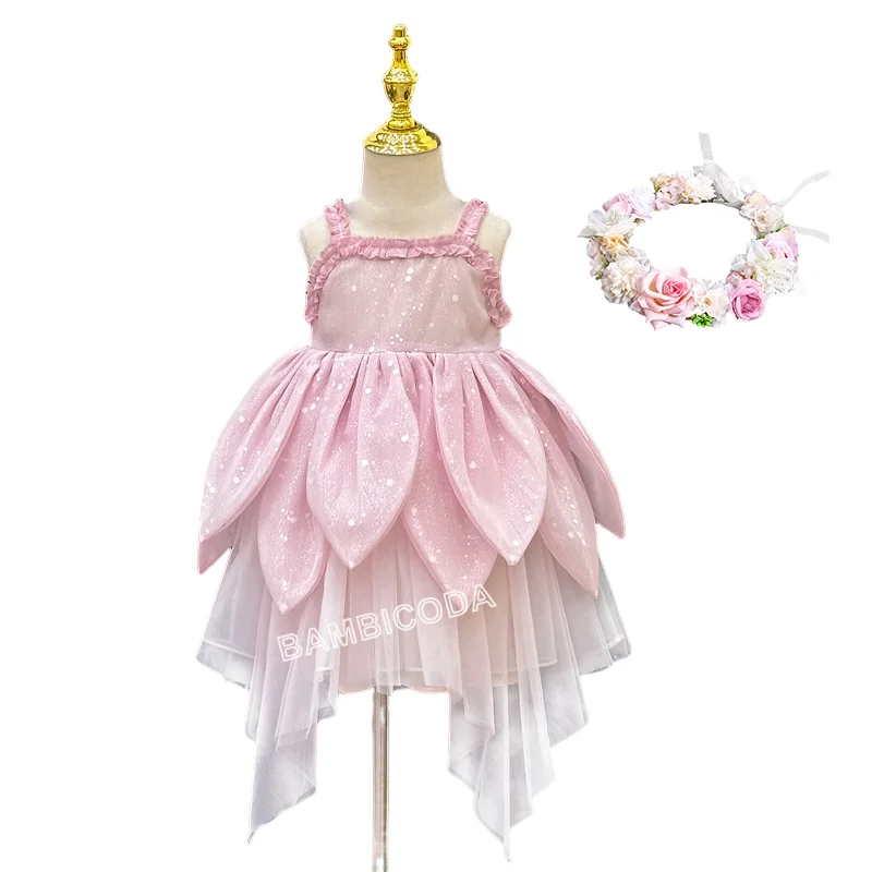 Bloemenfee meisje jurk vest mouwloos schouderriem jarretel prinses bloemblaadje rok magische elfen Halloween jurk