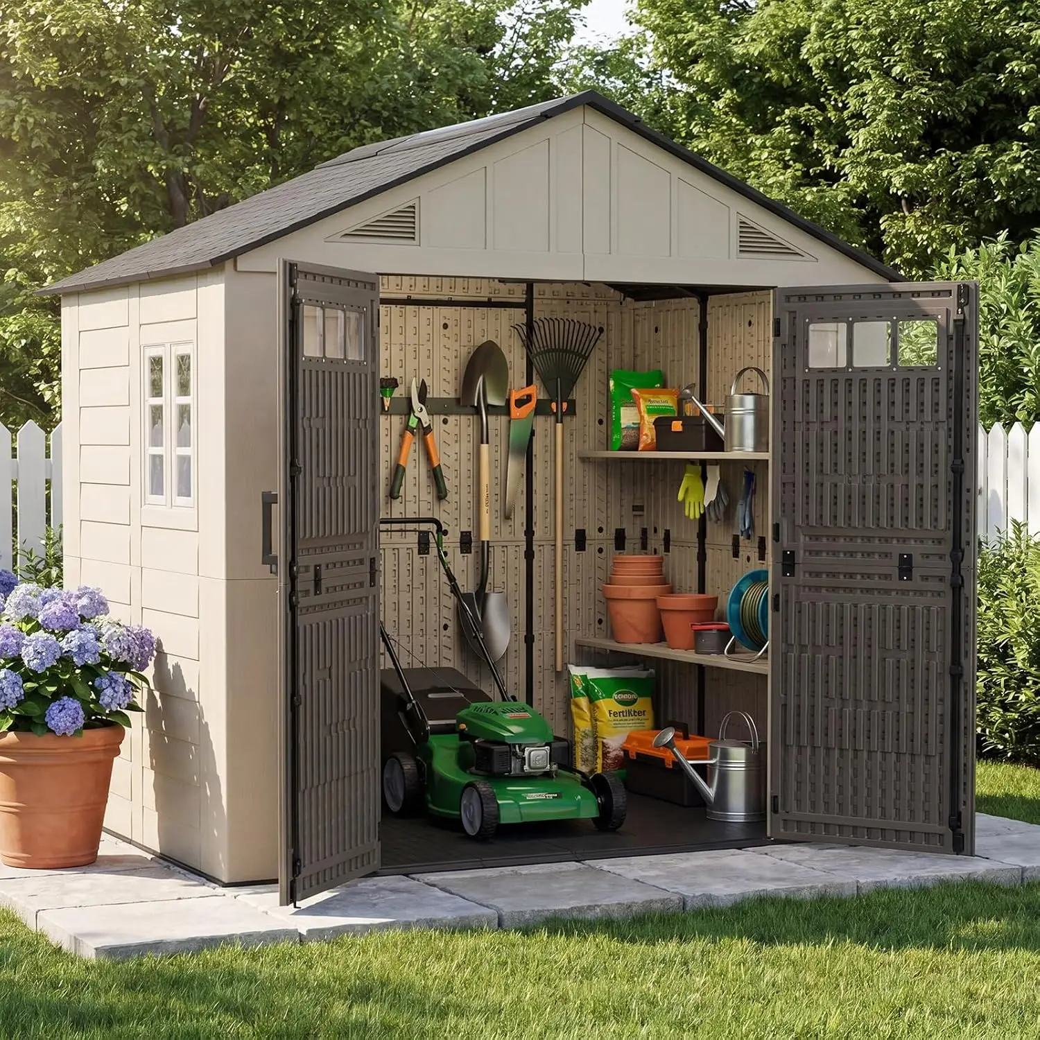 8x6 Ft Outdoor Storage Shed with Floor, Large Resin Outdoor Shed with Lockable Door & Windows, Garden HDPE Sheds for, Custom