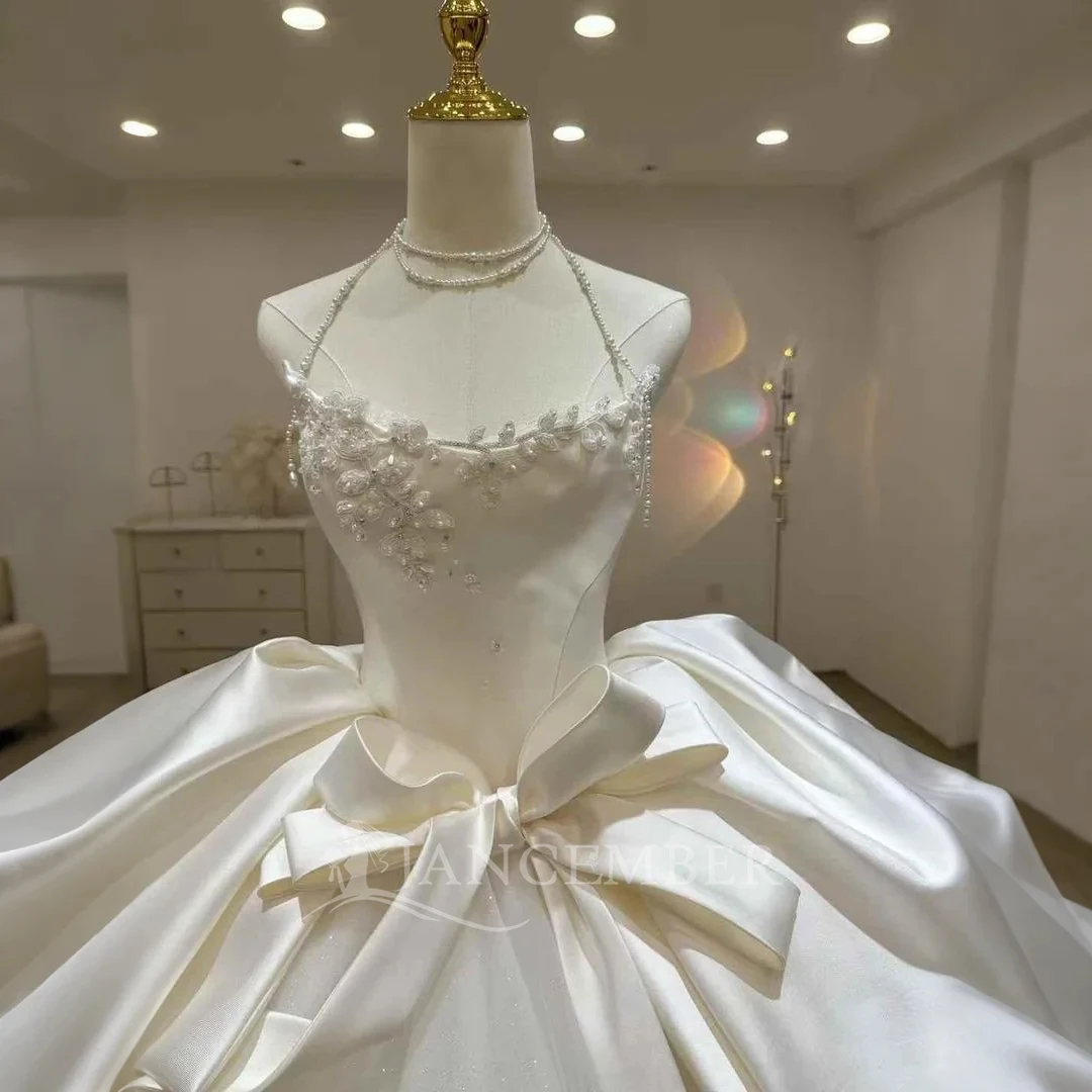 Robe de mariée Vintage personnalisée, sans manches, en Satin, à paillettes, avec traîne, robes de mariée sur mesure