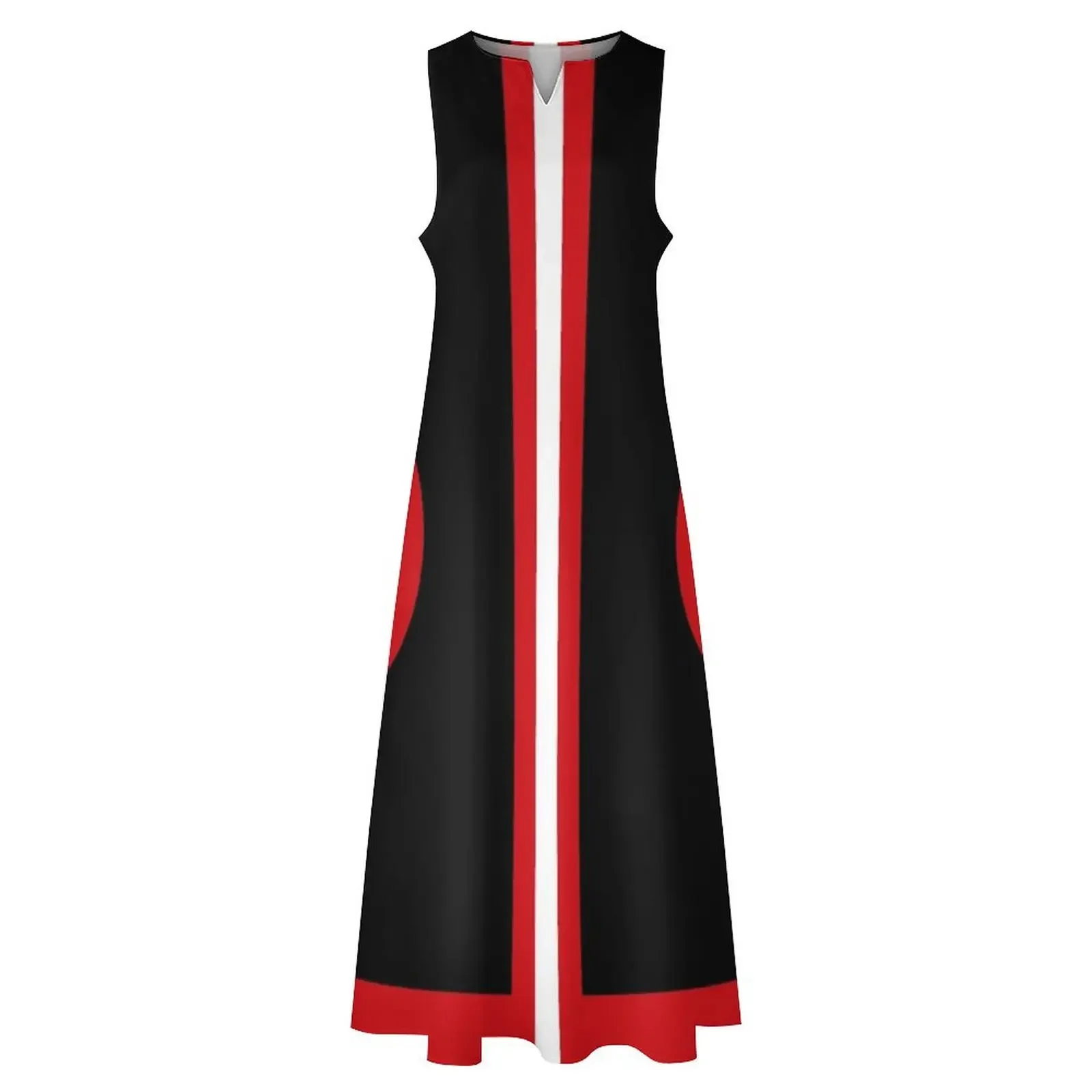 الستينات وزارة الدفاع الأحمر والأسود والأبيض فستان طويل فساتين الكورية نمط فساتين النساء فستان الصيف للفتيات اللباس #3