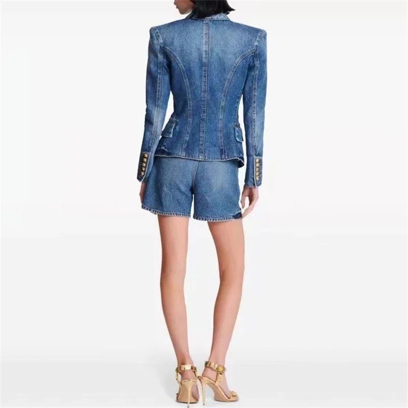 2024FW nuova giacca da donna in denim a maniche lunghe lavato in puro cotone doppiopetto con risvolto y2k giacca casual fashionCasual di alta qualità