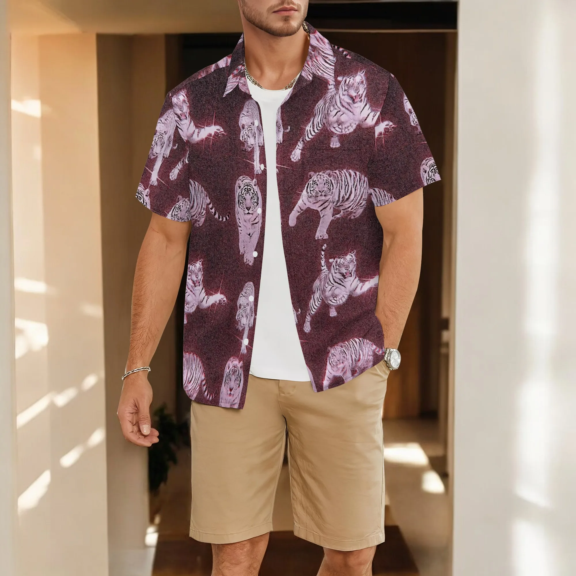 YEAE Men's Black Floral Printed Shirt 100% Cotton Short Sleeve Casual Summer Trendy Stylish Design