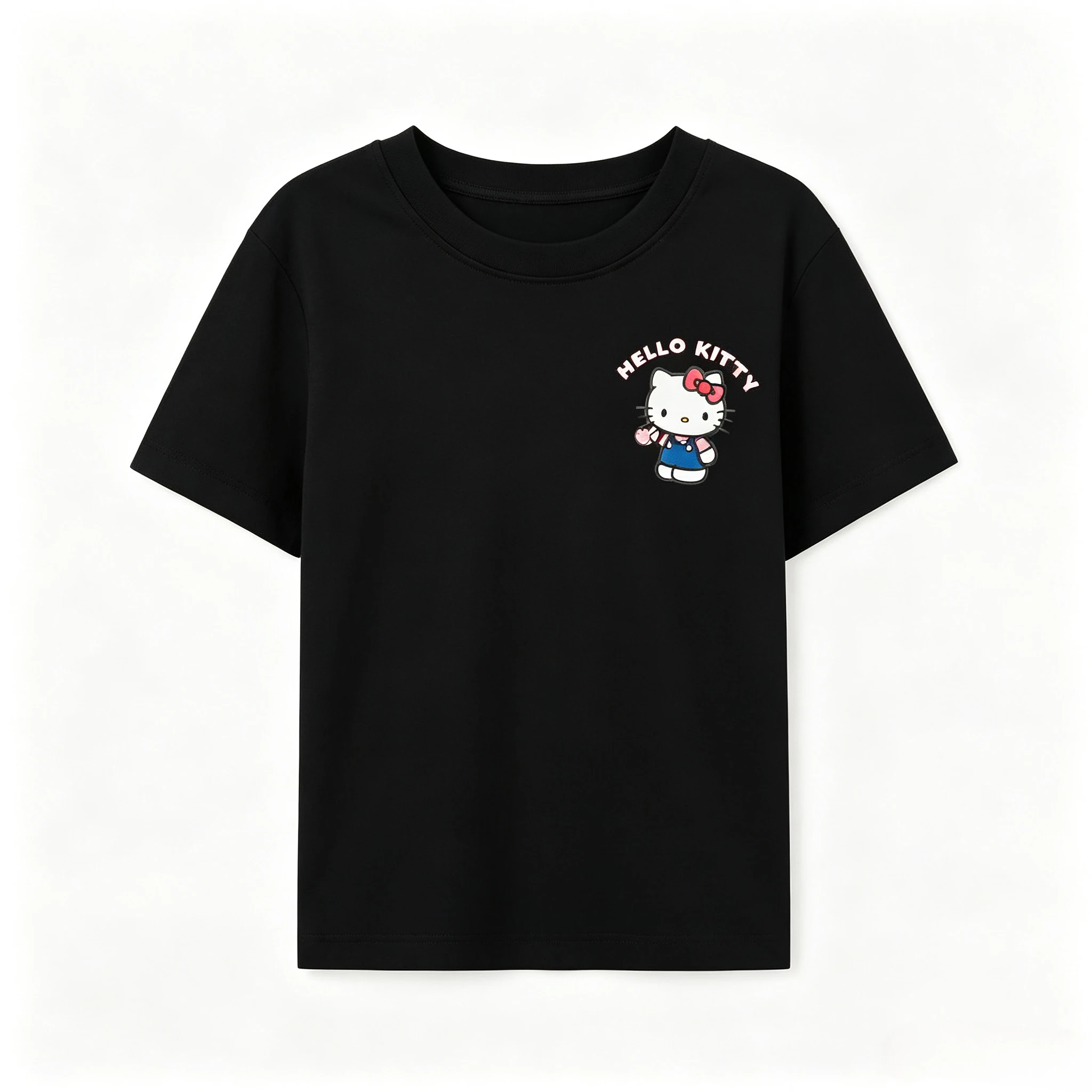 Hello Kitty Kids T Shirt Cute Small Chest Logo Cartoon Print Girls Kids Red Short Sleeve Casual Tee Kawaii Sanrio Children Top