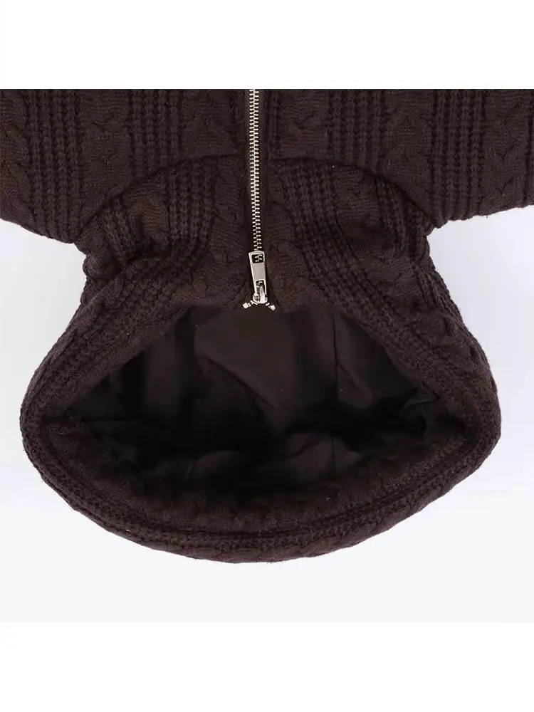 HH Vrouwen Elegante Zakken Gebreide Katoenen Jas Vrouwelijke Casual Effen Rits Capuchon Acht Strand Weven Verdikte Winterjas