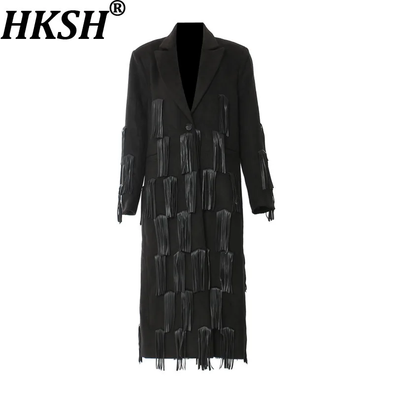 

HKSH Autumn New Women Trench Coat Niche Design Patchwork Tassel Turn-down Collar High Street Casual Ins Long Windbreaker HK10672