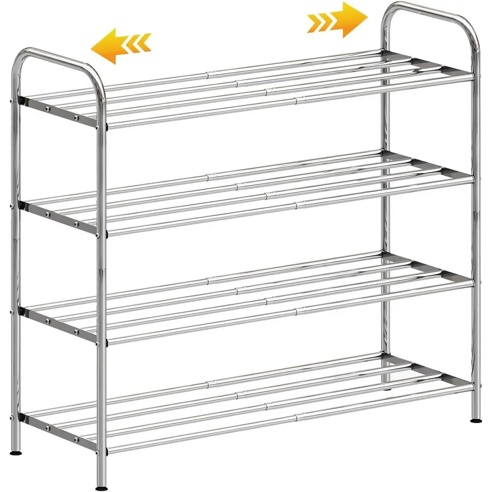 

4-Tier Expandable Shoe Rack - Adjustable Width & 100% StainlSteel | 4 Rods Per Tier | Adjustable eet | Multi-unctional Metal She