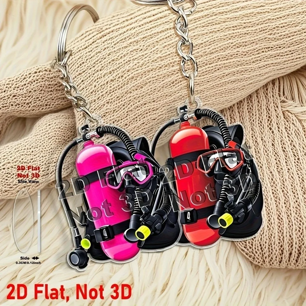Nouveau porte-clés en acrylique imitation équipement de plongée, bijou créatif, pendentif plat 2D, décoration amusante et personnalisée pour sac à dos
