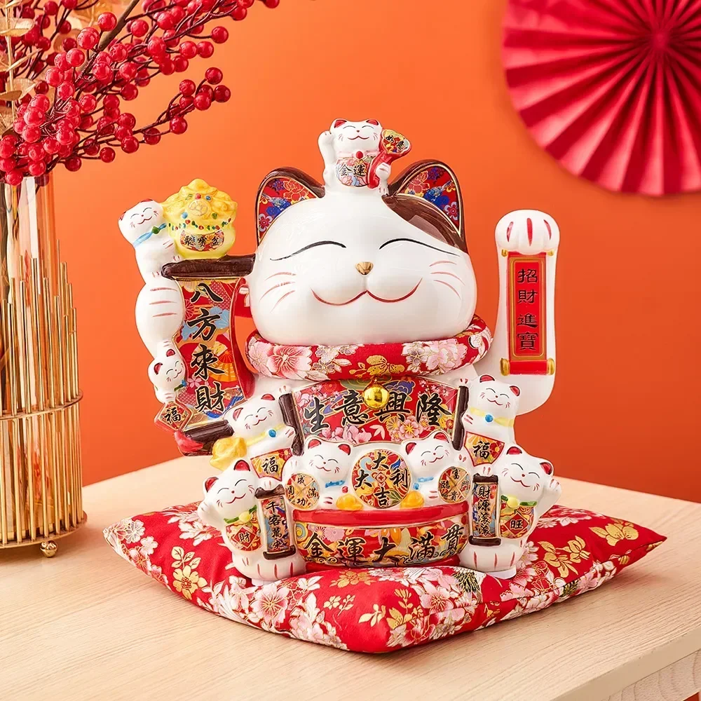 Ceramic Maneki Neko Lucky Cat Home Decor Waving Hand Cat Feng Shui Ceramic Fortune Cat Statue Kawaii Room Decor Accessories