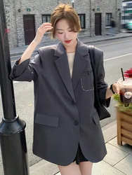 LANMREM Stitching Design Fashion Women's Blazer Notched Collar Solid Color Single Breasted Coat Korean Style Spring New 2AA4891