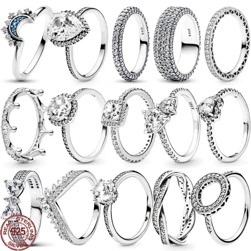 Hot selling 925 Sterling Silver Classic Shiny Crown Heart-shaped Ring Exquisite Luxury Charm Jewelry Holiday Surprise Party Gift