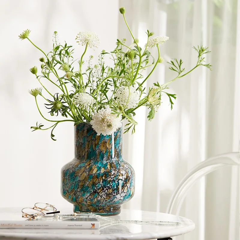 

Chinese Glass Vase Light Luxury High Sense Living Room Flower Arrangement Flower Pot Dining Table Coffee Table Ornament Crafts