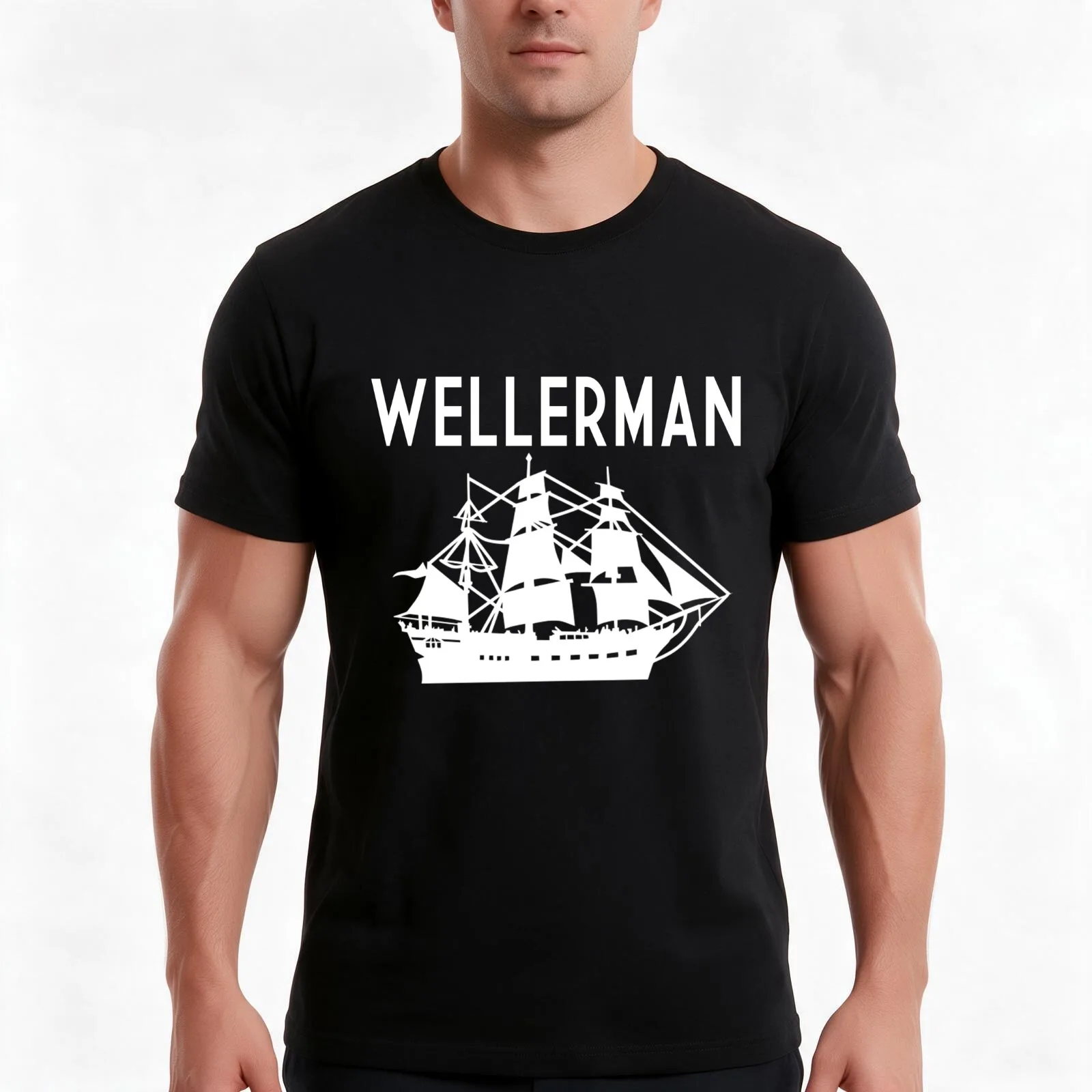 WELLERMAN Sea Shanty Ship Anchor Sugar Tea Rum WHITE TEXT T-Shirt, Summer Casual Cotton Tee, Oversized Streetwear Tops