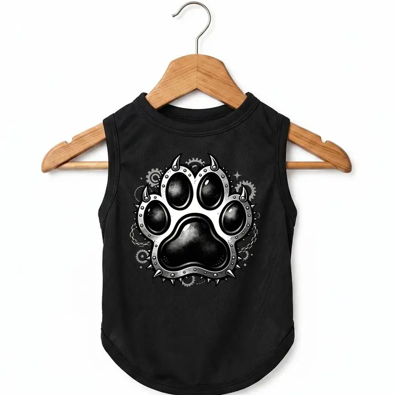 

Unique Dog Summer Vest Punk Studded Chain Paw Print Pet Breathable Quick Dry Sleeveless Shirt Small Medium Dog