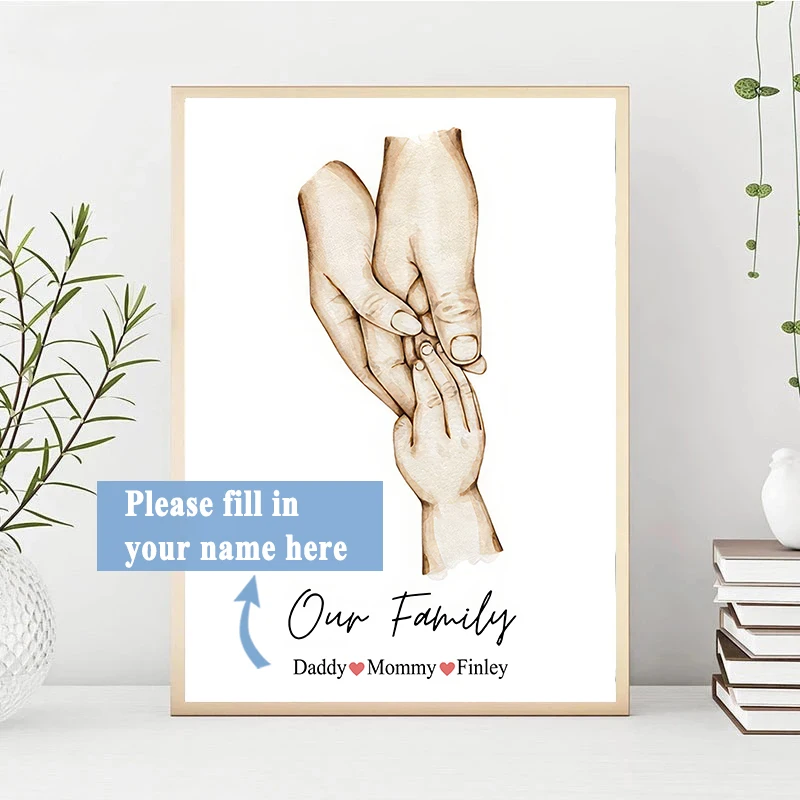 Personalized Custom Family Hand Poster Name Canvas Painting Minimalist Art Prints Nordic Wall Pictures Living Room Home Decor