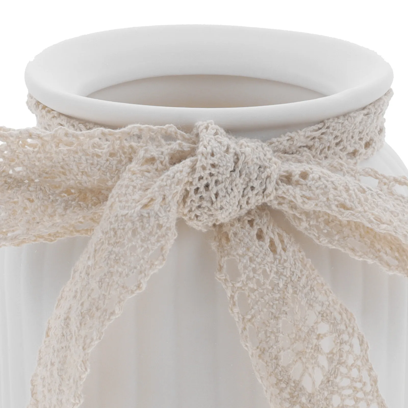 2Pcs Ceramic Flower Vase with Lace Bowknot Design Tabletop Decor for Home Office Restaurant Rustic Floral Arranging Vase Simple