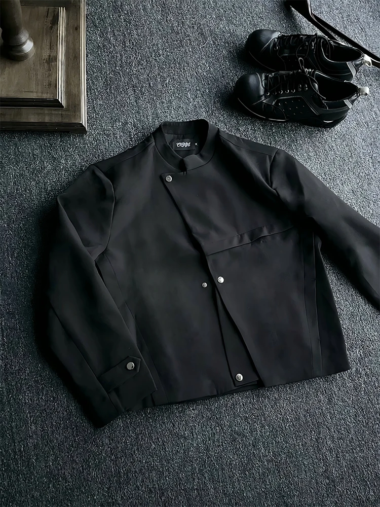 

New Chinese Sle Deconstructed Pad oulder Jaet Men's ort Bla Suit Coat Casual Autumn Faion Small Design Sensation