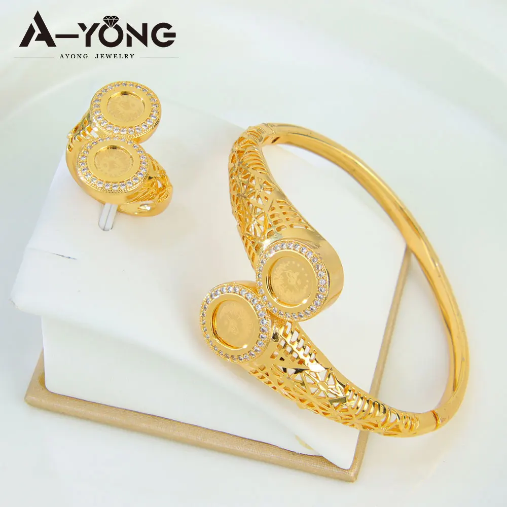 

Роскошный свадебный ювелирный набор из Дубая, позолоченный 21-каратным золотом, нигерийские свадебные браслеты и кольца, винтажные украшения для женщин из Омана