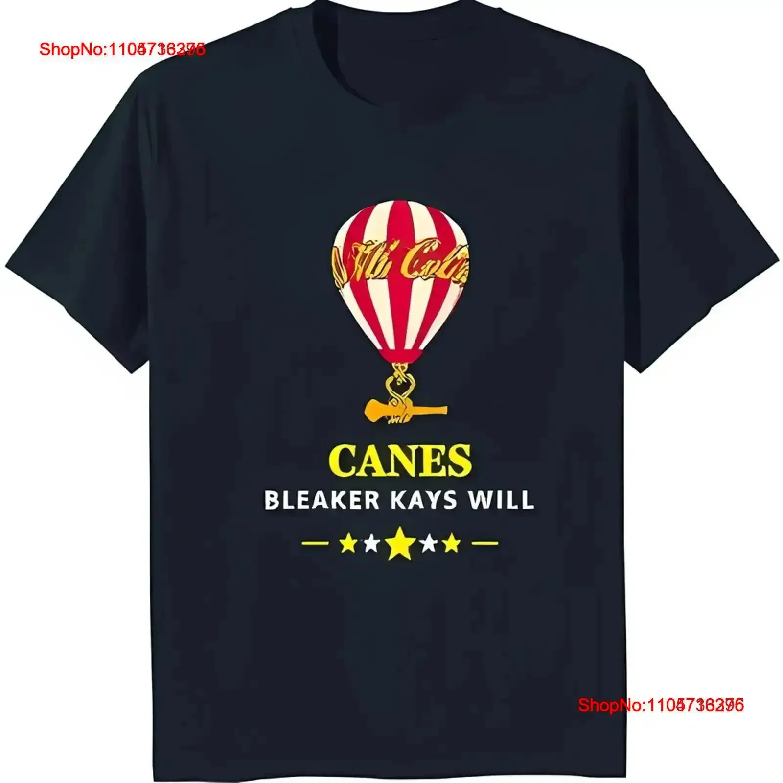 Stylish Black T Shirt with Red White Hot Air 'CANES' Stars vintage Washed streetwear Casual Comfortable fashion Soft Breathable