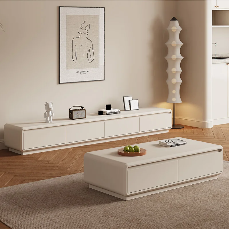 

Guangzuo cream wind TV cabinet coffee table combination living room 2025 new household small apartment simple solid wood floor c