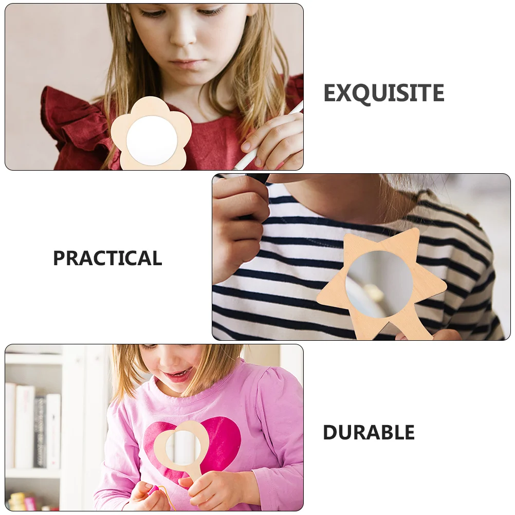 

9 Pcs Handmade Mirror Kids Educational Plaything Blank for DIY Small Handheld Making Supply Wooden Material Travel Vanity
