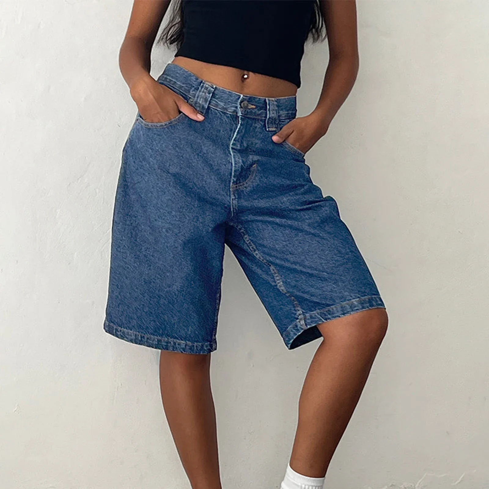 Women's Jean Shorts Y2k Loose Denim Baggy Bermuda Shorts Low Rise Wide Leg Trendy Casual Summer Denim Shorts