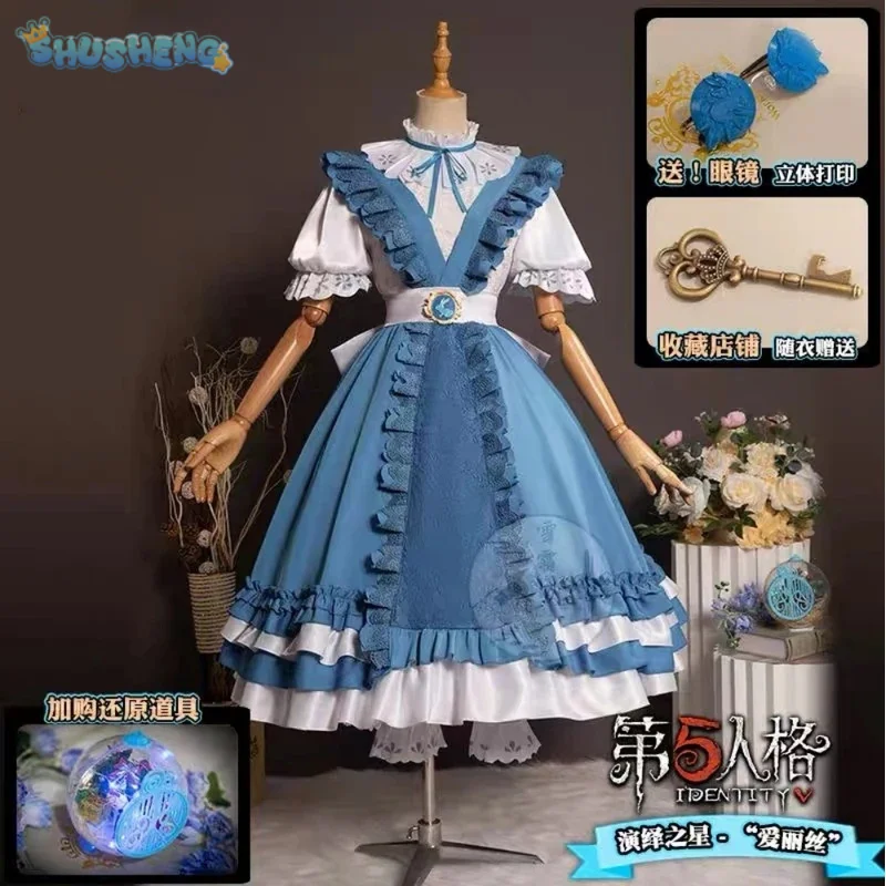 Game Identity V Reporter Cosplay Alice Costume Sweet Lolita Dress Accessories Props Glasses Set Party Carnival Full Set for Sale