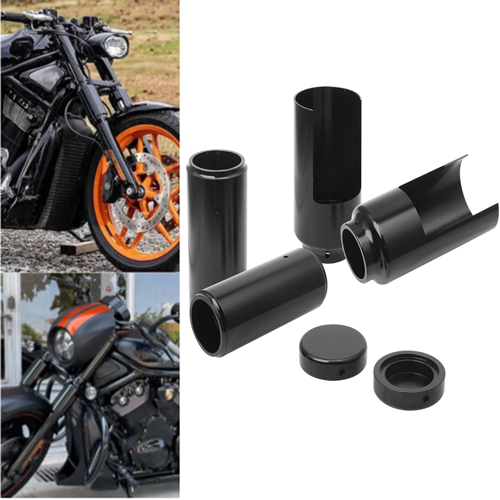 Motorcycle CNC Aluminum Black Front Full Fork Cover Tube Caps Set For Harley V-Rod Vrod Night Rod Special 2007-2011 2010