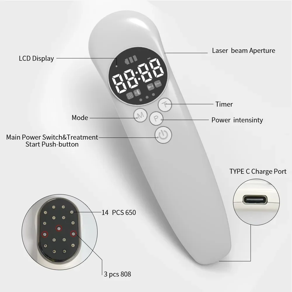 Upgraded 650nm 808nm Handheld Cold Laser Therapy Low Level Laser Therapy For Pain Pets 3X808nm Devices