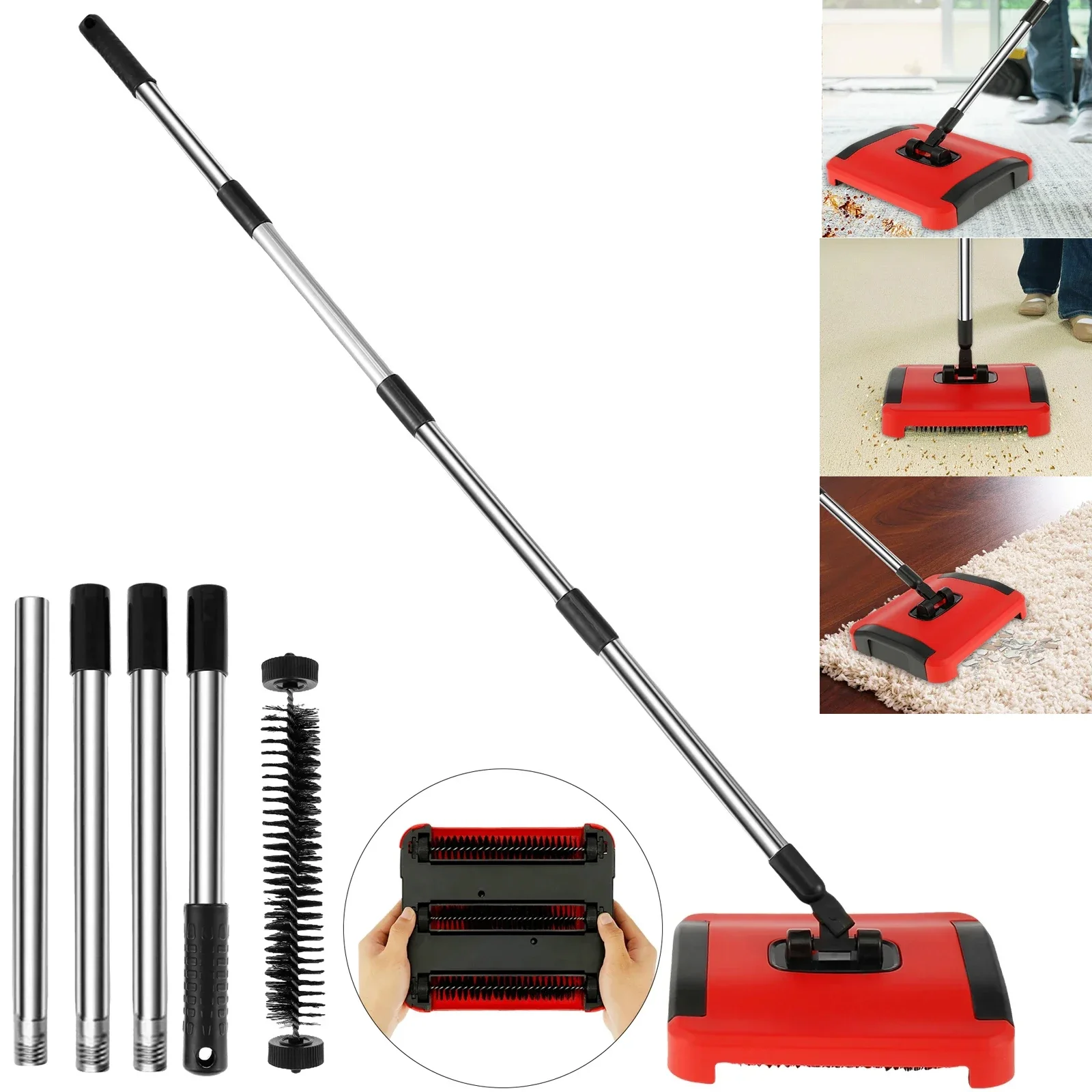 

Simple Carpet Floor Sweeper with Horsehair Manual Carpet Sweeper Cleaner Non-Electric Carpet Broom Hand Push Automatic Sweeper
