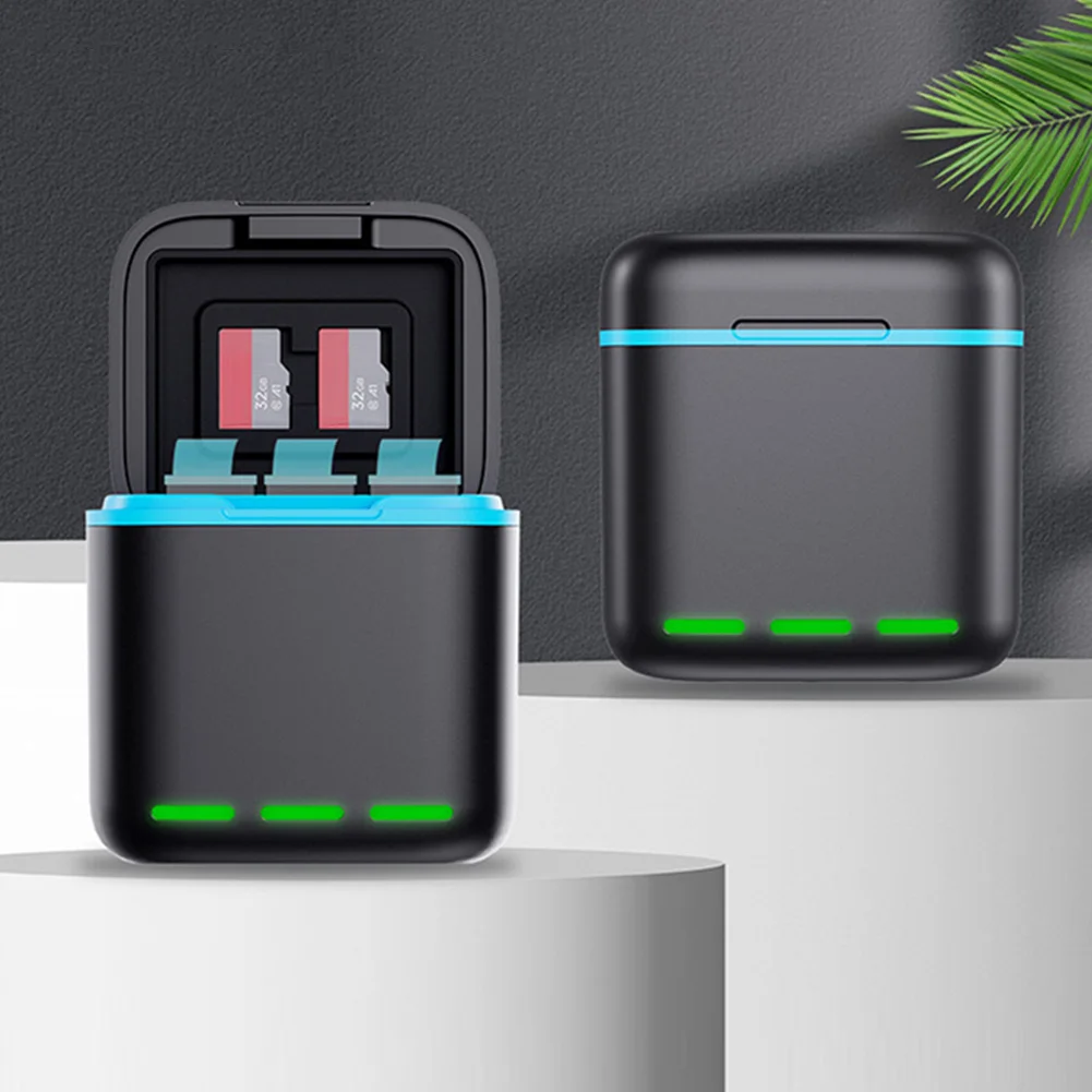 C타입 케이블이 있는 3 채널 배터리 충전기 충전 스테이션, 고속 충전 충전기, Go Pro Hero 12 11 10/9 카메라 액세서리