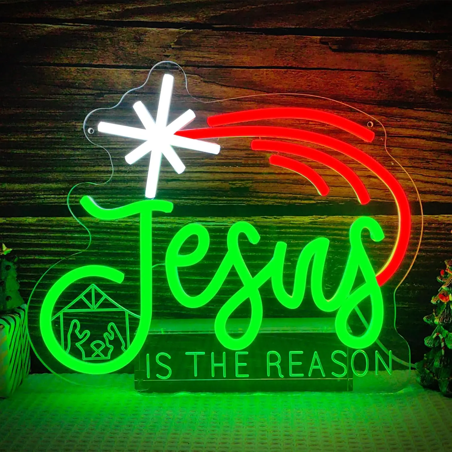 Jesus Is The Reason Neon Sign USB Dimmabale LED Neon Light for Winter Home Porch Front Door Party Decor Gift Christmas Light ﻿