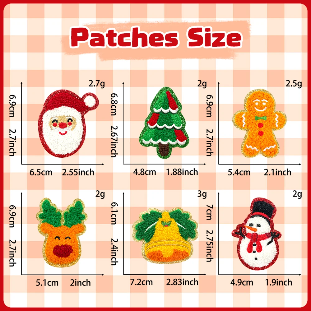 15PCS Christmas Towel Embroidered cCloth Patch Ffor Holiday Gifts Decoration Clothes Matching Accessories