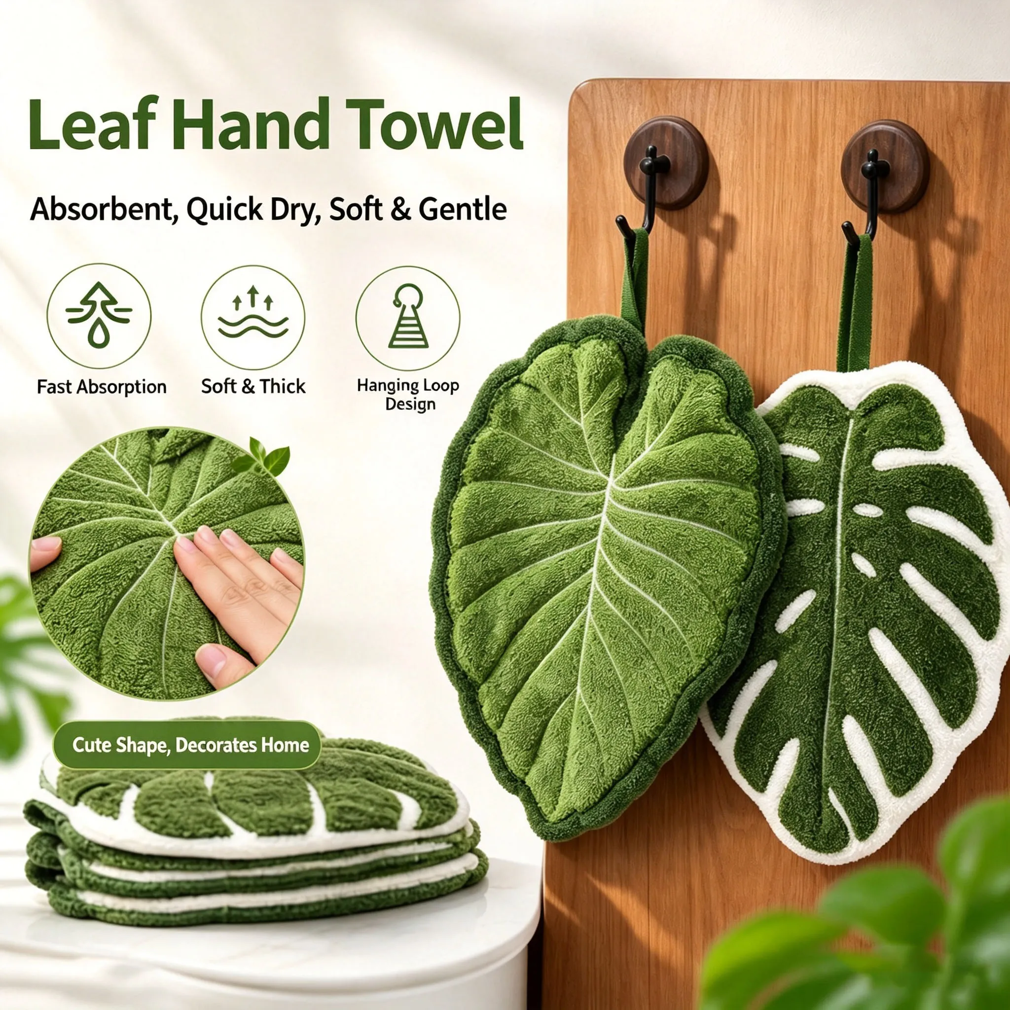 Creative Leaf-Shaped Bathroom Towel | Hangable Absorbent Microfiber Towel for Bathroom Dining Kitchen