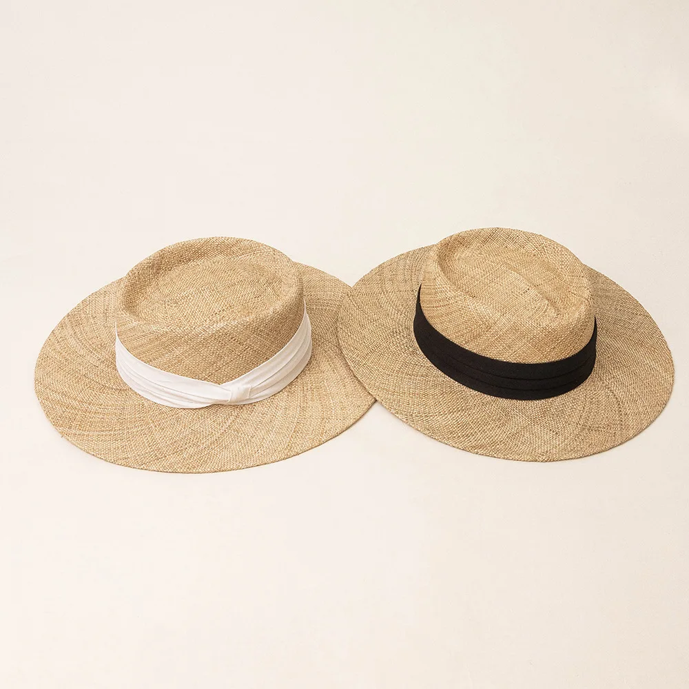 

Spring and Summer New Flat Top Big Eaves Treasure Grass Straw Hat Outdoor Travel Sunscreen Sunshade Beach Flat Top Hat