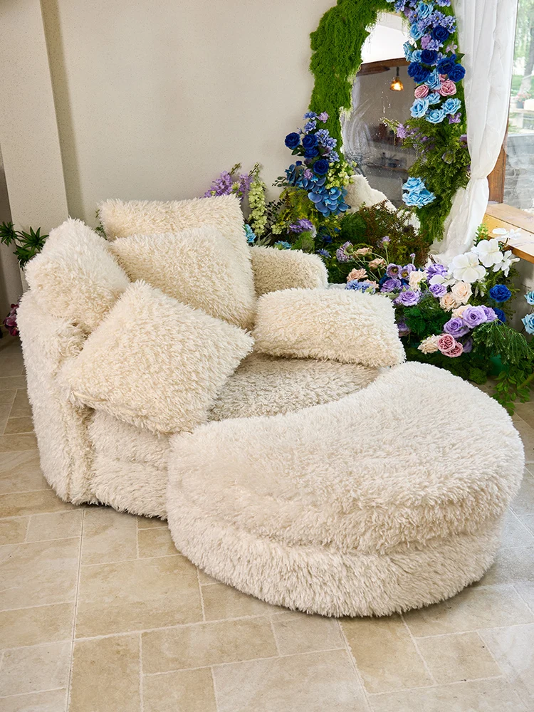 White cream puff leisure sofa Nordic living room sofa Rotatable sofa