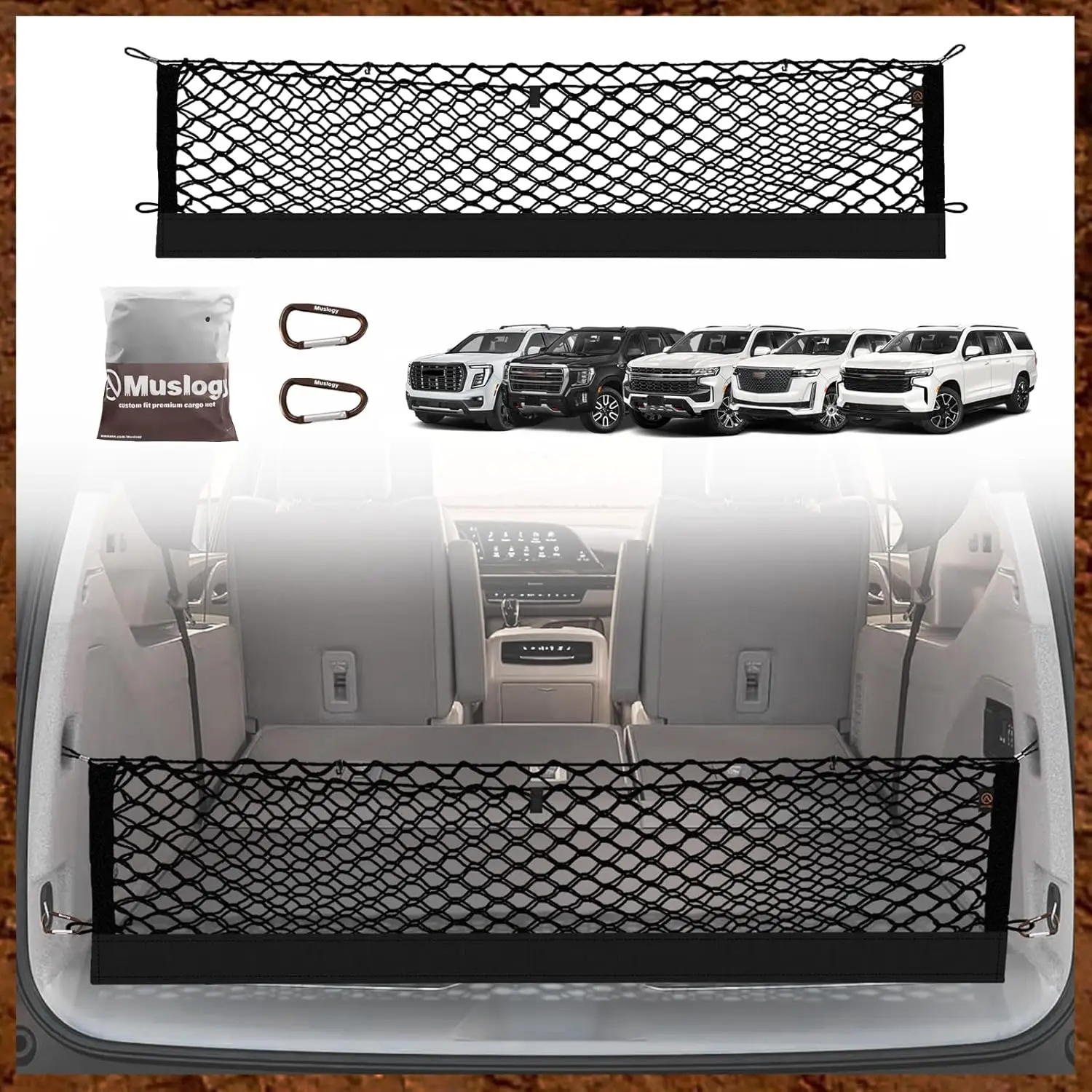 

2021-2025 Chevy Suburban/Tahoe&GMC Yukon/XL&Escalade Trunk Cargo Net-Envelope Organizer with Metal Hooks,Heavy-Duty Mesh Storage