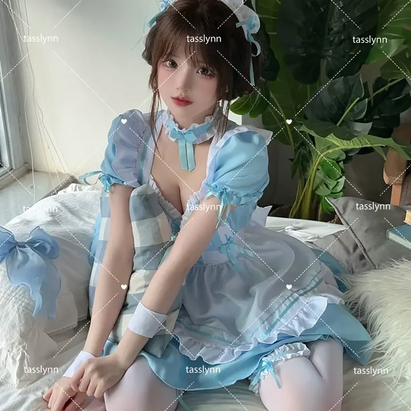 لوليتا خادمة تأثيري اللباس للنساء ، الأصلي الأزرق ، مثير ، المهوس ، هالوين ، الفتيات ، النساء