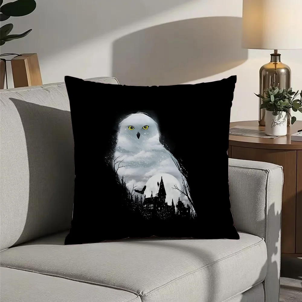 Art Magic Boy Owl Wand HarrieS Pillow Case Double Sided Printed Cushion Cover Soft Short Plush Sofa Decorative Home Decoration