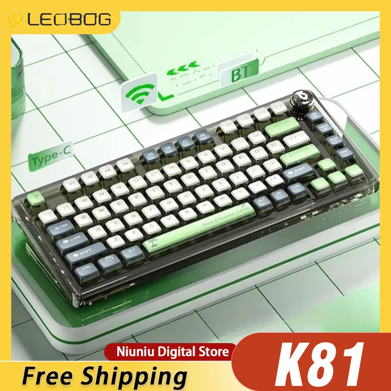 

LEOBOG K81 Mechanical Keyboard Tri-Mode Wireless 81 Keys Hot-swappable RGB Gasket Structure Custom PBT Bluetooth PC Accessories