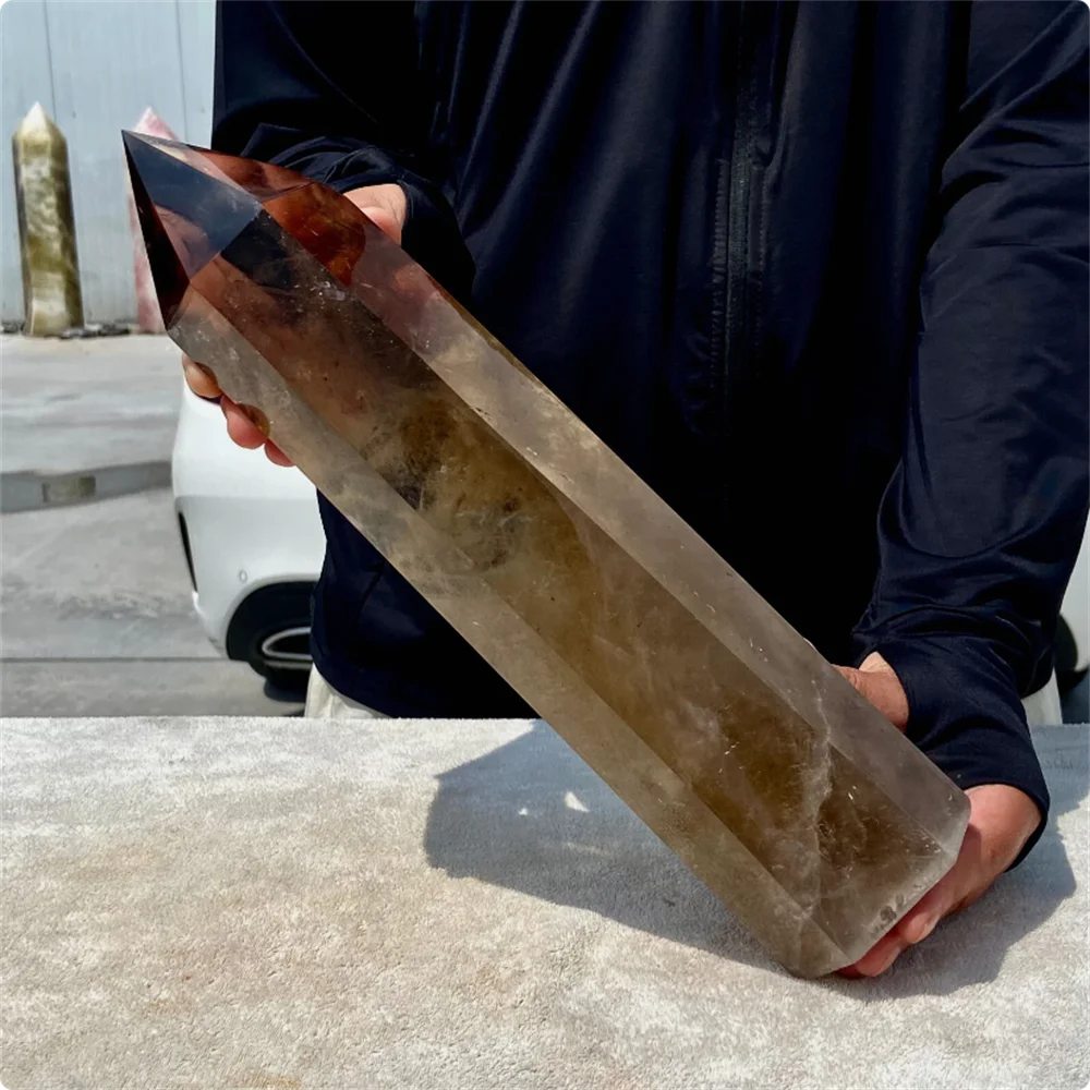 Large Natural Clear Smoky Quartz Crystal Wand Point Obelisk Specimen Reiki