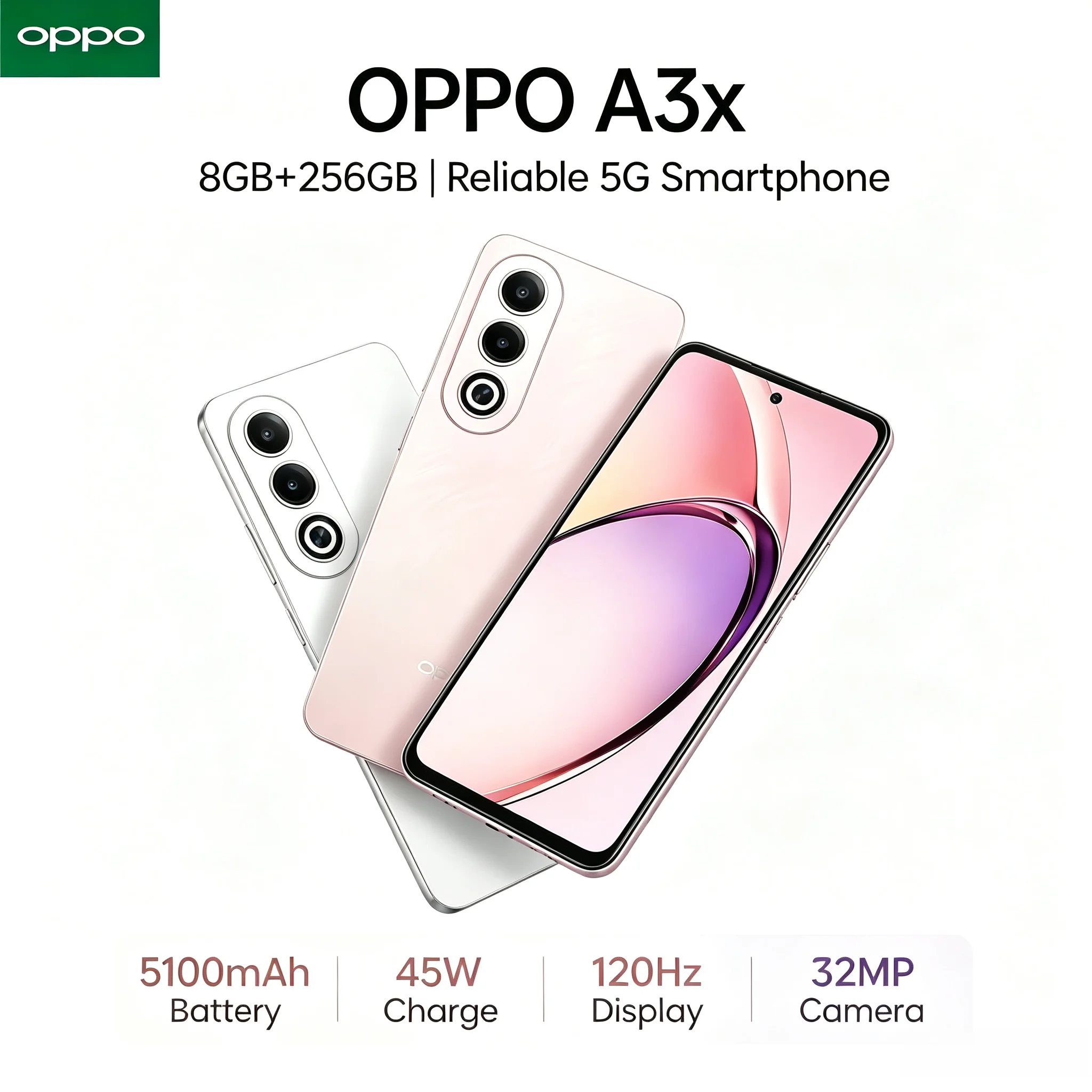 New 2026 OPPO A3X Official Authentic SmartphoneGB RAM 256GB ROM Mediatek Helio P35 Octa-Core Processor 6.5' HD+ Display Dual 13M