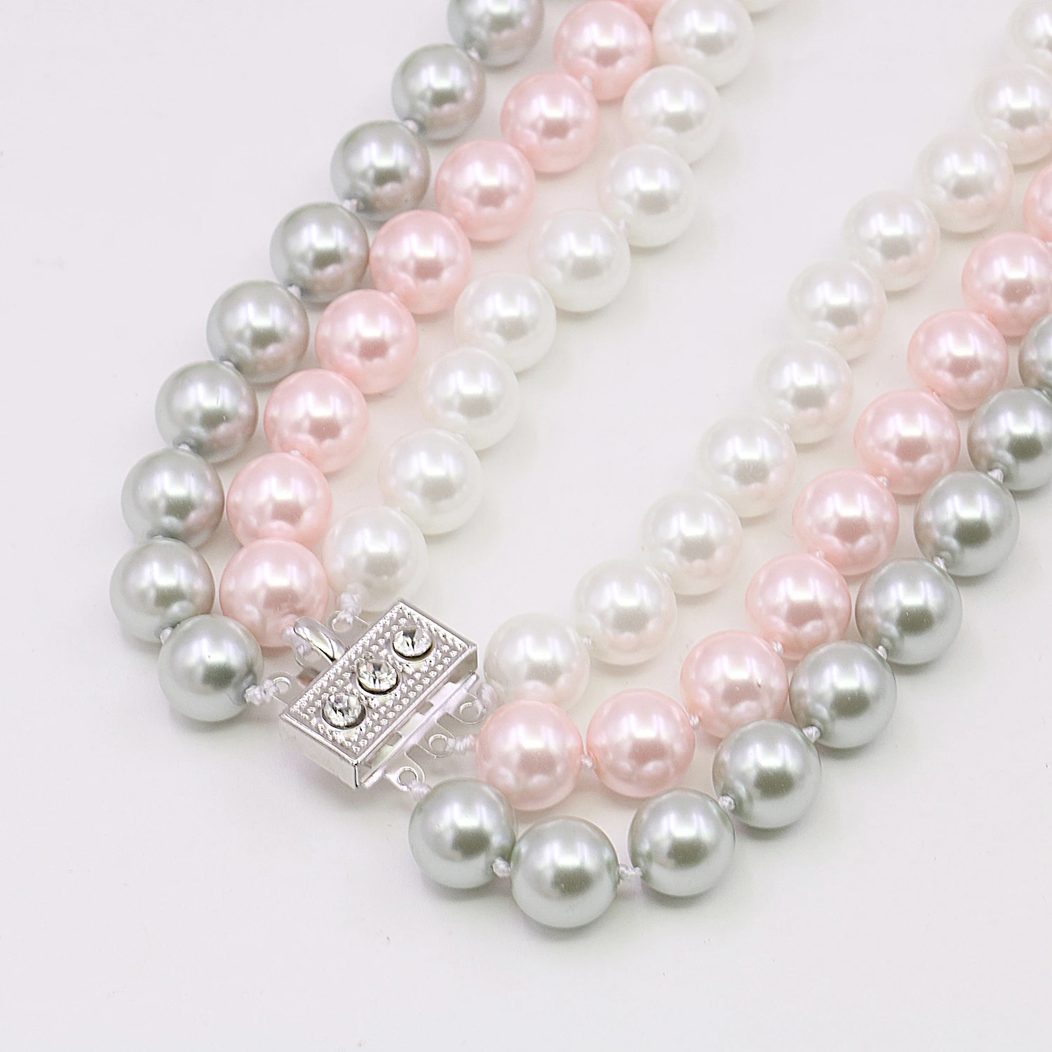 10mm 3rows Round White Pink Gray Shell Pearl Necklace Elastic Bracelet Drop Earrings Sets Women Men Girls Jewelry Making Design