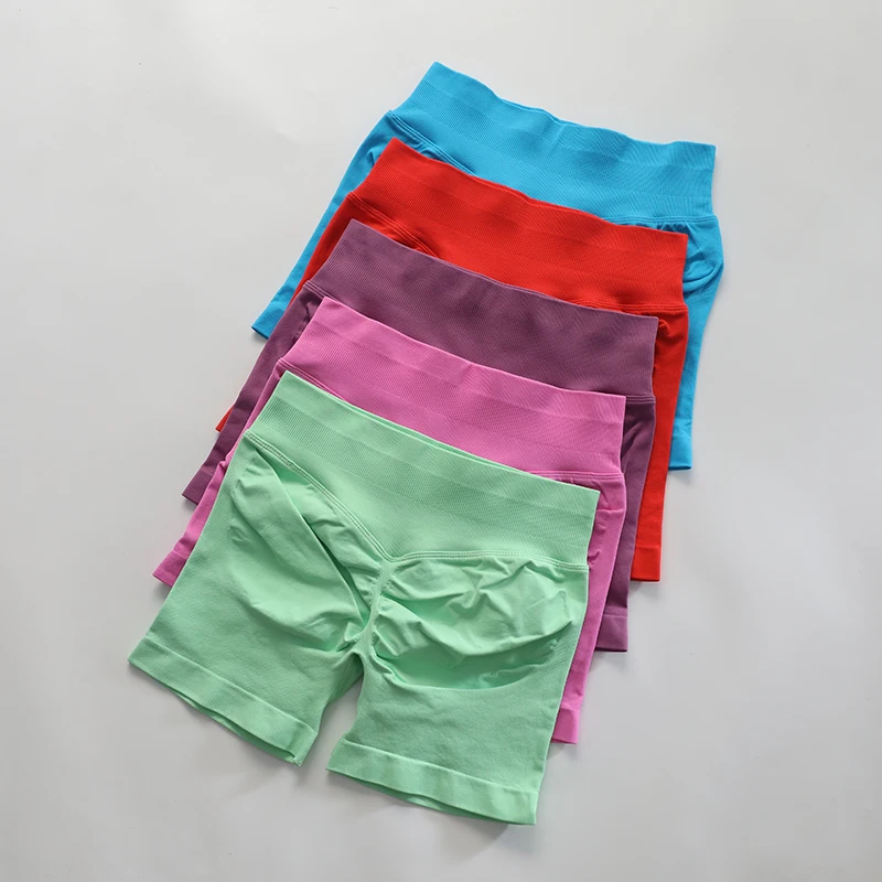 No Logo Sexy V Back Low Ribbed Waist Band Yoga Shorts Seamless Scrunch Bum Workout Gym Shorts Booty Hight Stretch Running Shorts image 2