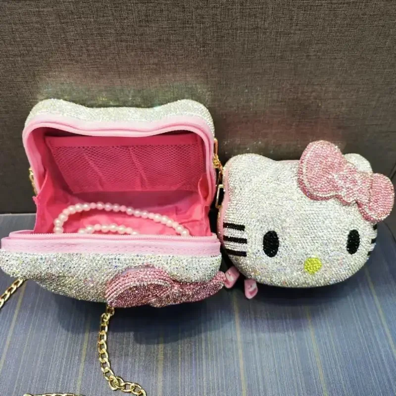 

Cute Cartoon Hello Kitty Diamond Bag Sanrio Fashion Girl Messenger Bag Handmade Diamond Inlaid Handbag Decor Girl Gifts