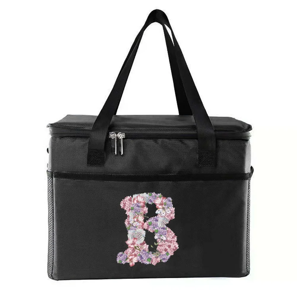 Cooler Bag Portable Lunch Bags Insulated Lunch Box Tote Handbag Print Roseflower Series Waterproof Bento Pouch Food Storage Bags