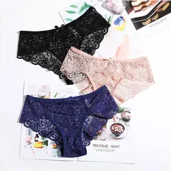 Bragas transparentes de 3 piezas para mujer, ropa interior Sexy de encaje transpirable, conjunto de bragas para mujer, envío directo