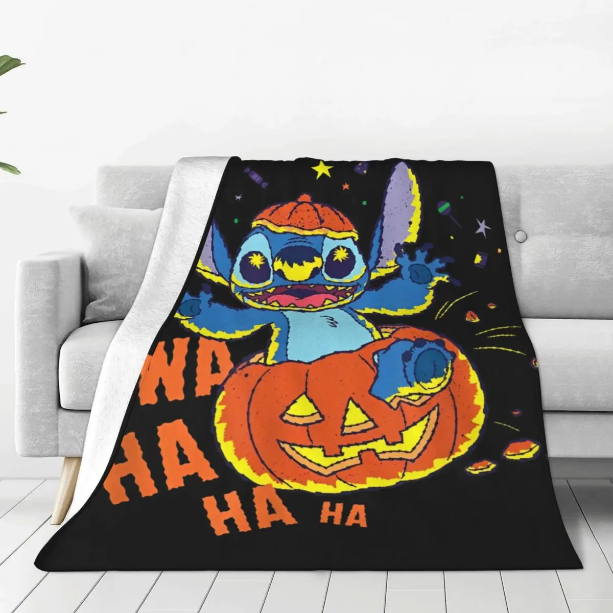 MINISO Stitch Halloween Blanket Travel Office Flannel Throw Blanket For Home Decor Super Warm Custom DIY Quality Bedspread